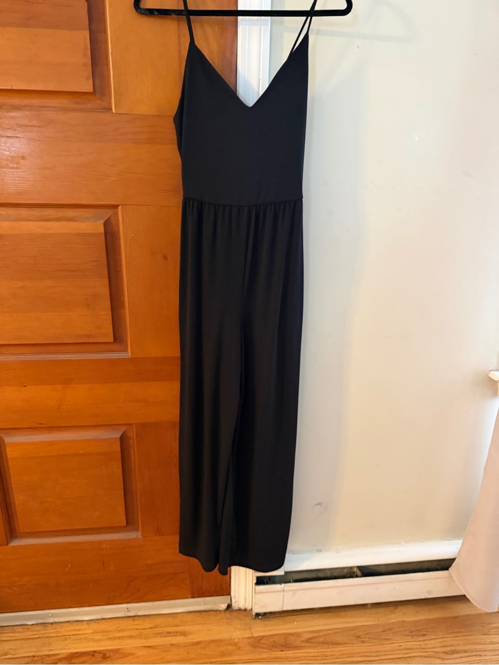 Pink Lily Black Spaghetti-Strap Wide-Leg Jumpsuit